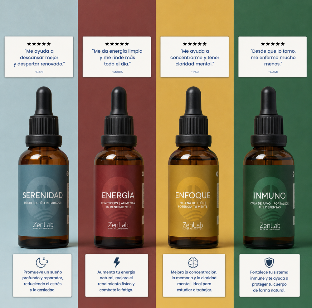 Cuatripack Bienestar Total ZenLab | Melena de León, Reishi, Cordyceps y Cola de Pavo | Ultra Concentrado