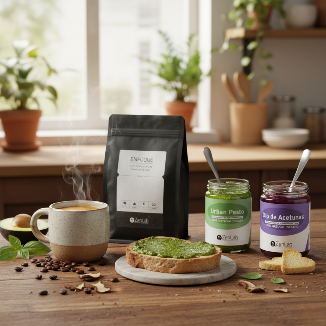 Pack Brunch ZenLab: Café con Melena de León, Paté de Hongos Ostra con Aceitunas y Urban Pesto