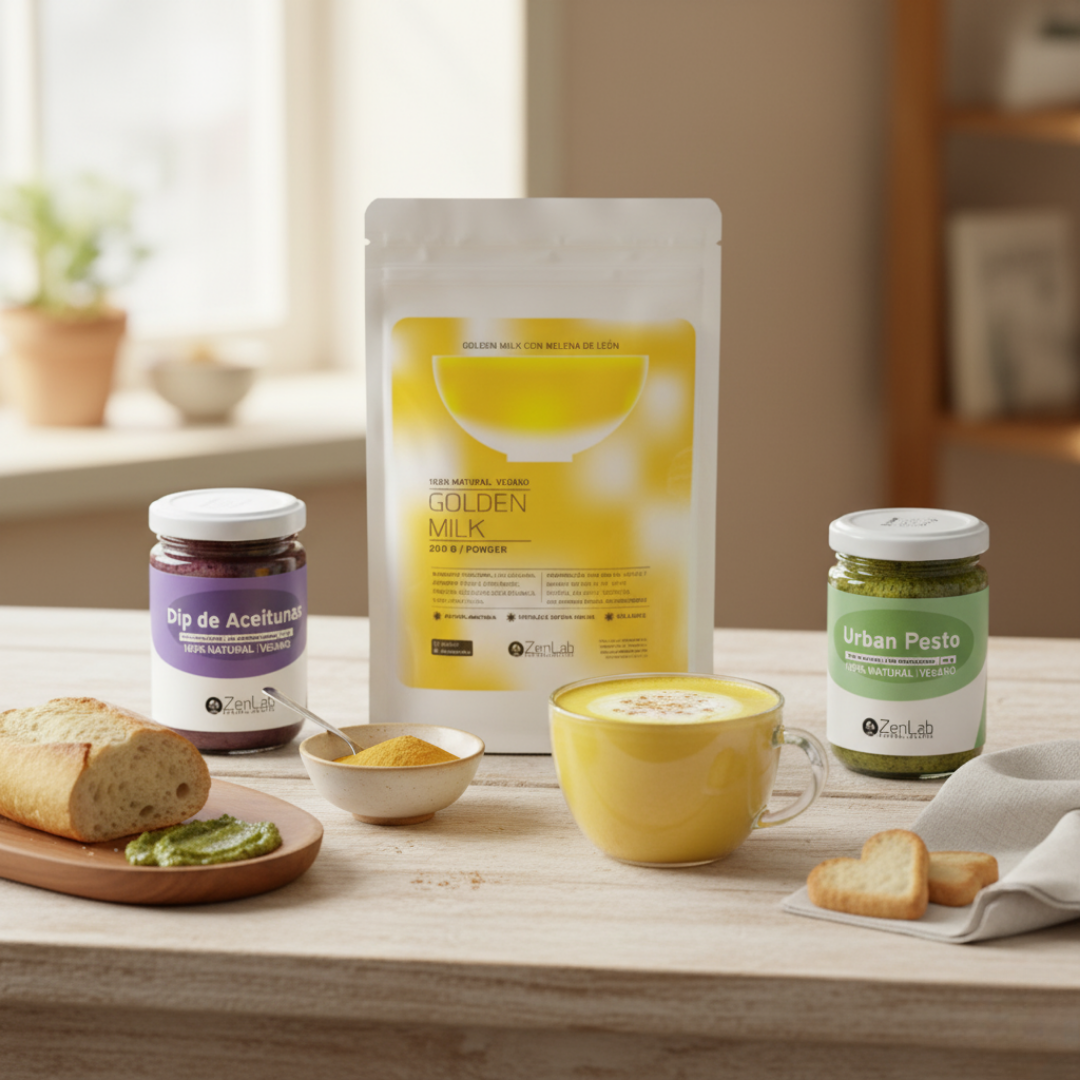 Pack Brunch ZenLab: Golden Milk, Paté de Hongos Ostra con Aceitunas y Urban Pesto