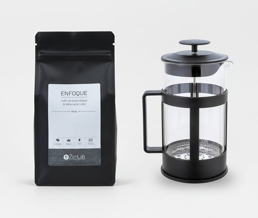 Cafe con Melena de leon y prensa francesa