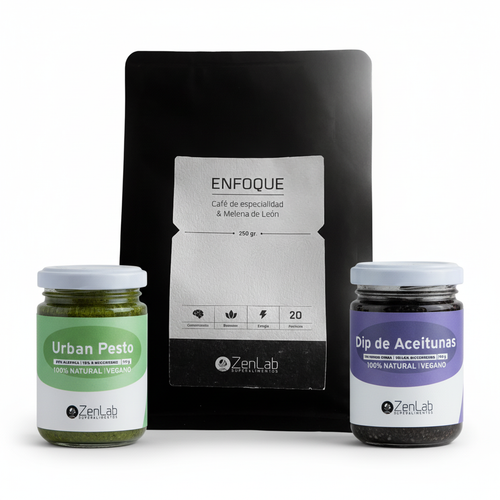 Pack Brunch ZenLab: Café con Melena de León, Paté de Hongos Ostra con Aceitunas y Urban Pesto