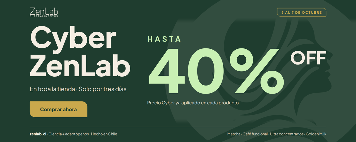 Cyber ZenLab: hasta 40% OFF en toda la tienda, del 5 al 7 de octubre. Precio Cyber ya aplicado en cada producto.